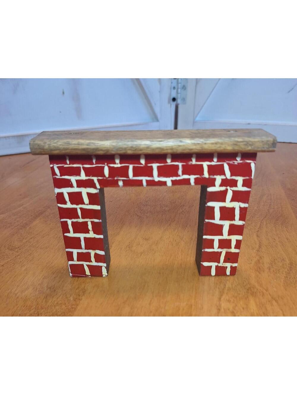 Dollhouse VTG Wood Fireplace Handmade Miniature Furniture Painted on Bricks